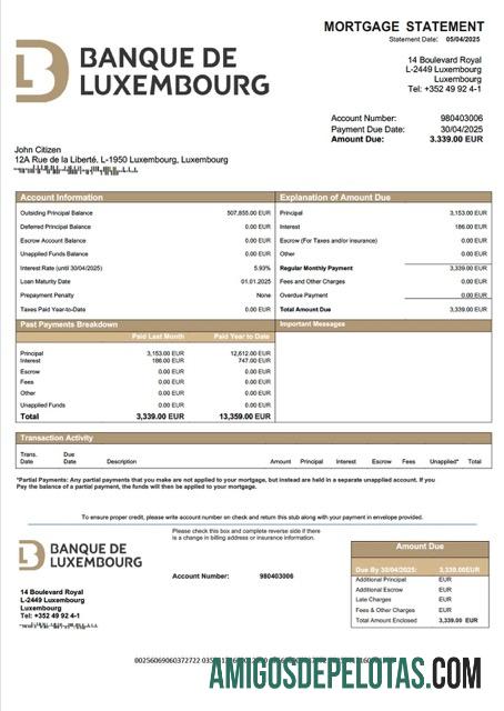imprimível Luxemburgo Banque De Luxembourg Declaração de hipoteca Word e modelo PDF